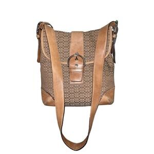 Coach Vintage Crossbody Bag Canvas Leather Trim Brown Beige